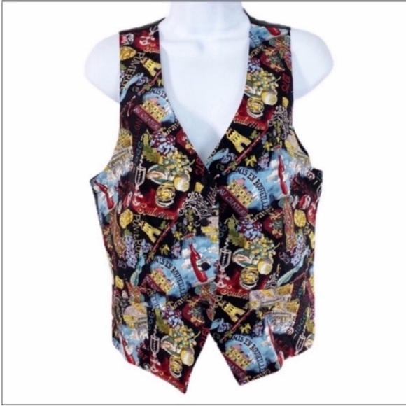 NICOLE MILLER vintage French wine barrel grapes castle vest top M black - Picture 1 of 10